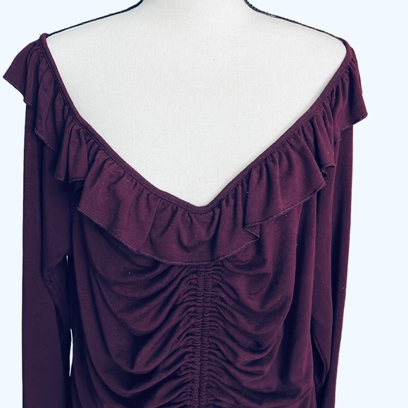 Forever 21 Long Sleeves Dark Purple Ruffled Crop Top Size 3X - Picture 3 of 9